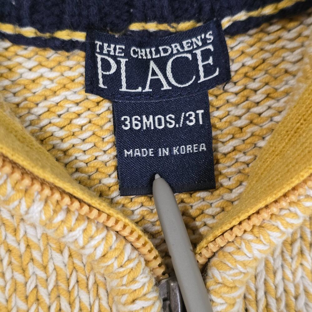 The Childrens Place Kids Yellow Navy Striped Quarter Zip Chunky Knit Sweater 3T - Picture 3 of 5